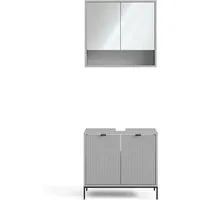 Vicco Badmöbel-Set Eliza - Badmöbel-Set in elegantem Grau, moderne Badserie mit extravaganten Fronten für optimalen Stauraum und stilvolle Akzente im Badezimmer.