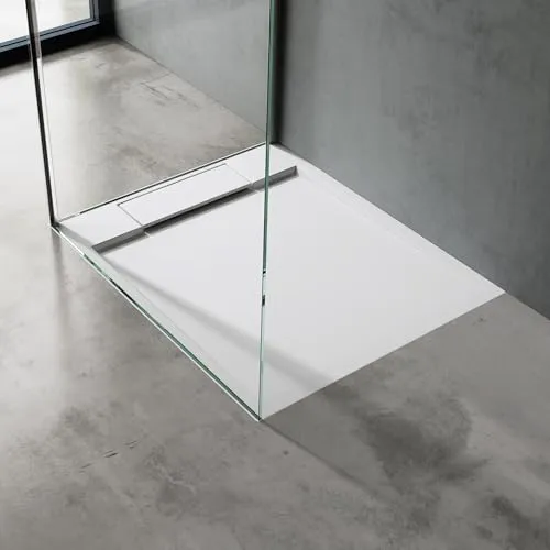 doporro Duschtasse Duschwanne 75x80x4 flach - Duschwanne aus Mineralguss, rutschfest und wärmedämmend, ideal für eine bodenebene Montage – inklusive Ablaufgarnitur für einfachen Einbau.