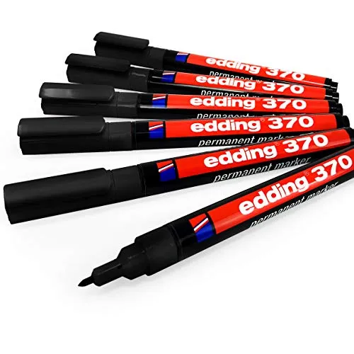 Edding 370 Permanent Marker Pen – 1 mm, Rundspitze, schwarz, 6 Stück