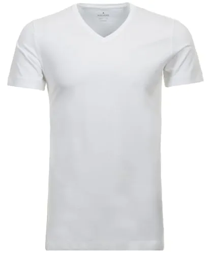 Ragman Herren 2 T-Shirt Doppelpack Bodyfit mit V-Ausschnitt, Weiß, M - T-Shirts für Herren, aus reiner, feiner Single Jersey Baumwolle mit Body-Fit Passform für hohen Tragekomfort und Formstabilität.