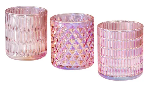 Levandeo® Teelichthalter, 3er Set Teelichthalter Rosa Glas Windlicht Tischdeko Kerzenhalter