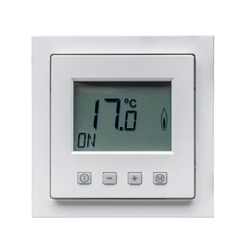 Halmburger digital Raumthermostat ERD62sg, großes Display inkl. Busch Jäger Future linear 1-Fach Rahmen 1721-184K, studioweiß Glanz für Fußbodenheizung Stellantriebe 230V stromlos geschlossen (NC)