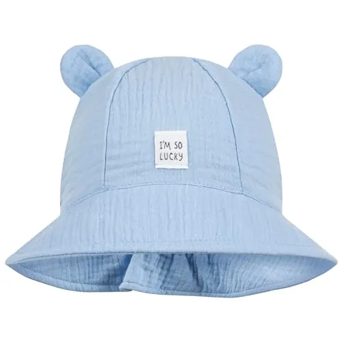Smarilla Sommerhut Sommermütze Kinderhut Fischerhut Junge Mädchen Babymütze Musselin, Größe: 46-48, Farbe: Hellblau