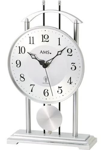 AMS Tischuhr 5192 - Klassische Tischuhr mit Aluminium Zifferblatt - Tischuhren mit analoger Anzeige und Funktechnologie, elegantes silbernes Zifferblatt aus Aluminium - perfekt für stilvolle Akzente in jedem Raum.