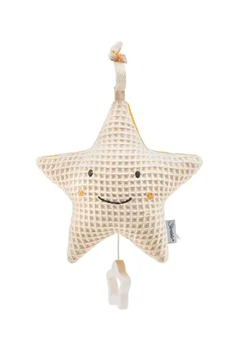 Spieluhr mittel Stern ecru - Baby Einschlafhilfe - Spieluhr für Jungen und Mädchen, ideal zum Anbinden am Babybett oder Kinderwagen. Integriertes Spielwerk mit der Melodie 'Weißt du, wieviel Sternlein stehen' hilft Babys sanft in den Schlaf.