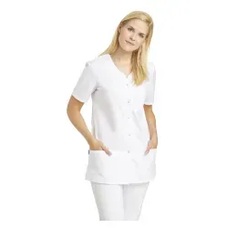 Leiber Kasack Hosenkasack 08/2256/01, Damen - Bequeme Schlupfjacke für Damen in Weiß, waschbar bis 95 °C, ideal für Klinik und Pflege, mit praktischen Taschen und seitlichen Schlitzen für optimalen Komfort.