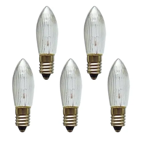 Erzgebirgslicht - AUSWAHL - 5x Topkerze Spitzkerze 16V 3W E10 für 14-15 Brennstellen Ersatzbirne Glühbirne Riffelkerze Glühlämpchen für Lichterketten und Schwibbogen (keine LED!)