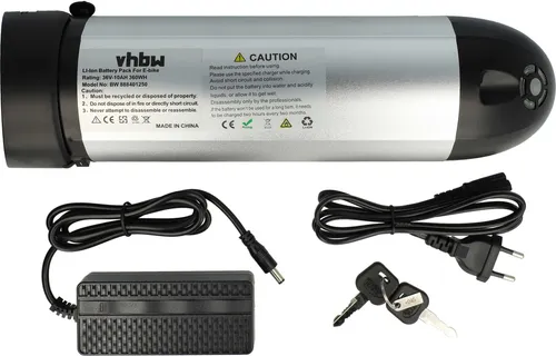 vhbw Akku für E-Bike (10 Ah, 36 V, Li-Ion, inkl. Ladegerät) - Schwarz Silber