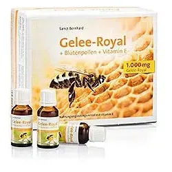 Gelee-Royal 1000mg mit Blütenpollen und Vitamin E - Pflanzliche Heilmittel, unterstützt das Immunsystem mit wertvollem Gelee-Royal und Blütenpollen in praktischen Trinkfläschchen.