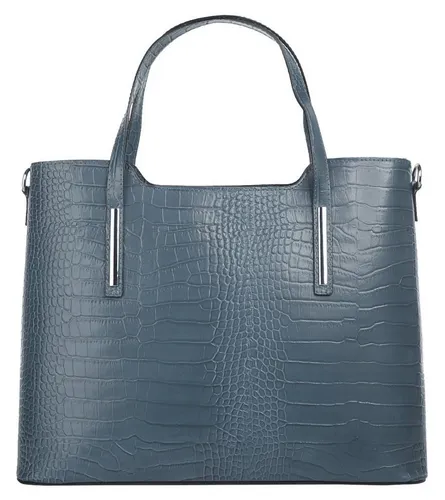 Cluty Handtasche Damen 020454 blau - Elegante Leder Tasche - Handtaschen aus 100% echtem Leder mit glamourösem Reptilien-Look, ideal für Business oder Abendveranstaltungen. Geräumiges Hauptfach mit Reißverschluss und abnehmbarem Schulterriemen.