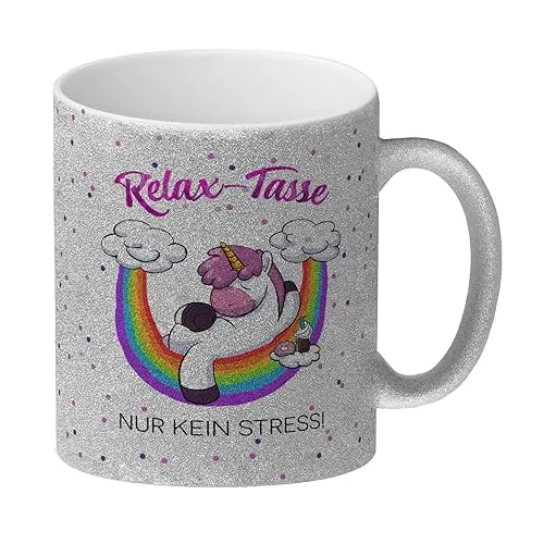 Relax-Tasse Einhorn mit Regenbogen Glitzer-Kaffeebecher