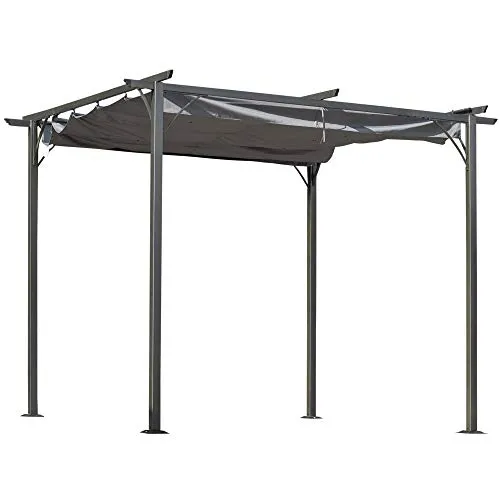 Outsunny Pergola Metall mit Polyesterdach - Pavillon mit großer Grundfläche, ideal für Essgruppen und Loungemöbel. Der rostfreie Stahlrahmen garantiert Stabilität, während die Dachsteuerung flexiblen Sonnenschutz bietet.