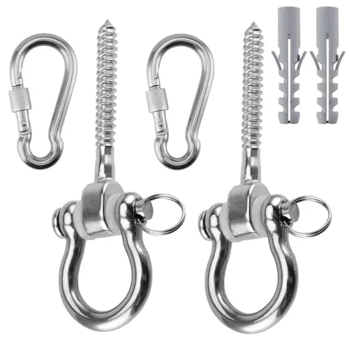 CHUEHKAK 2 Stück 304 Edelstahl Schaukelhaken für Holzbalken, 180° Deckenhaken Halterung für Schaukel, M8 Schaukelhaken Schwerlast, mit 2 Karabinerhaken 2 Dehnungsrohre, für Hängematten und Schaukeln
