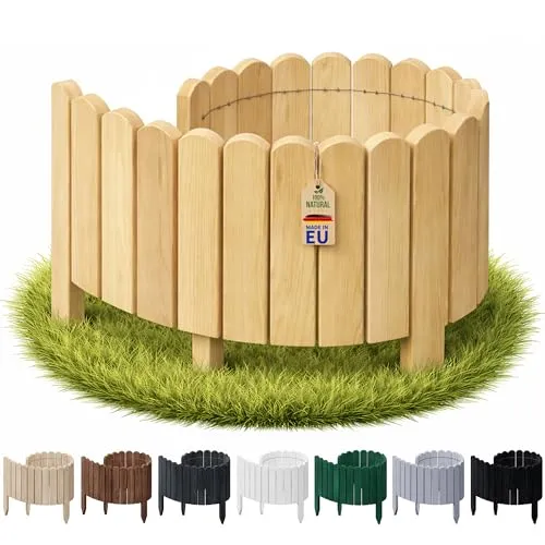 Floranica Rasenkante Beetumrandung 10 x 100 cm Hellbraun Flexible Beeteinfassung Steckzaun aus Holz für Rasen Hochbeete