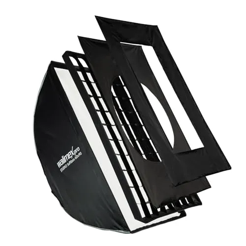 Walimex pro Studio Softbox 60x90cm, um 360° drehbar, einfacher Aufbau dank Schirmfunktion, inkl. Grid, Masken, Bowens Adapter und Transporttasche, ideal für Produkt- und Peoplefotografie