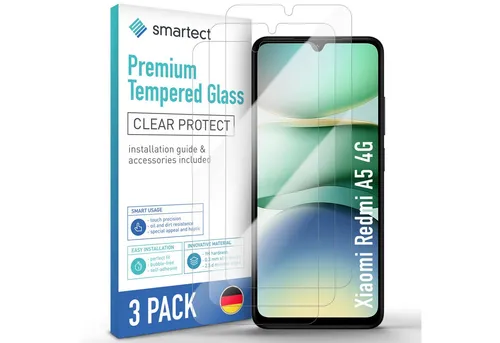 smartect Displayschutzglas Schutzglas Panzerfolie Klar für Xiaomi Redmi A5 4G, Set, 3 Stück, Schutzfolie Glasschutz Bildschirm