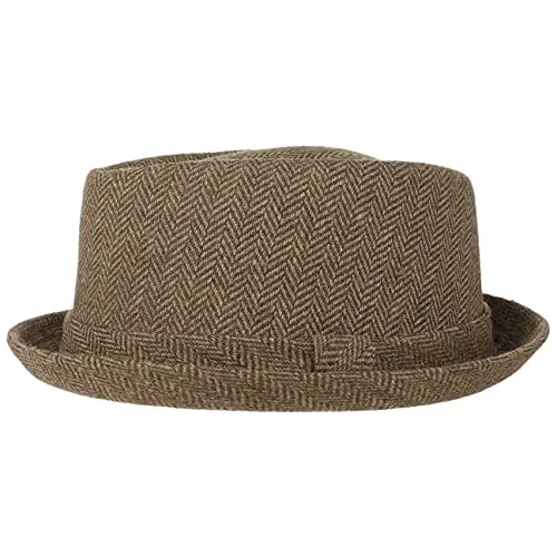 Lipodo Diamond Crown Herringbone Wollhut Pork Pie Fedora mit Innenfutter Stoffhut Damen Herren Sommer Winter braun-beige L (58-59 cm)