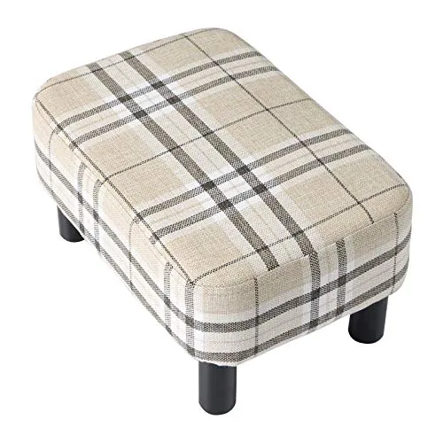 IBUYKE Hölzerner gepolsterter Fußschemel Osmanischer Hocker Hocker Niedriger Hocker Stoff Sofahocker Kleines modernes Wohnzimmer Rechteckiger Hocker mit gepolstertem Sitz, gestreifte Farbe RF-BD215