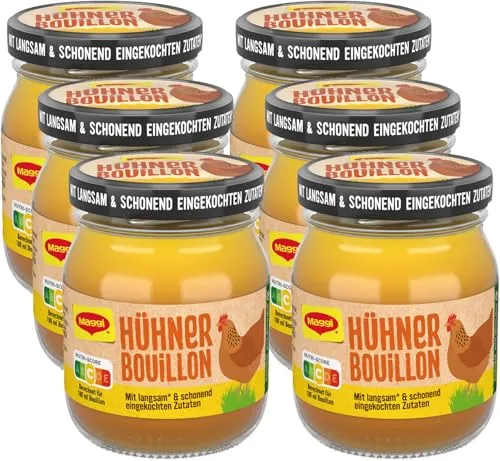 MAGGI Hühner Bouillon im Glas, 6er Pack (6 x 160g) | Schonend eingekochte Paste Brühe mit Huhn ideal zum Verfeinern und Würzen von Gerichten, ergibt 3,5L