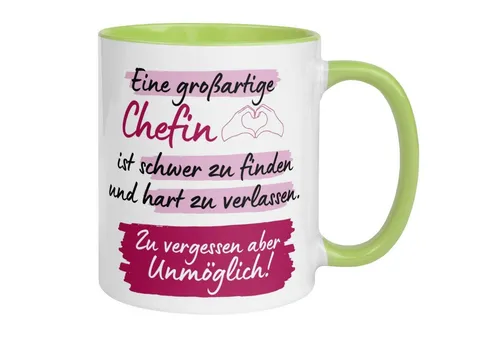 Momentals Tasse Chefin – „Schwer zu finden unmöglich zu vergessen“ – Abschiedsgeschenk, Beidseitiger Druck · Links- & Rechtshänder · Spülmaschinenfest