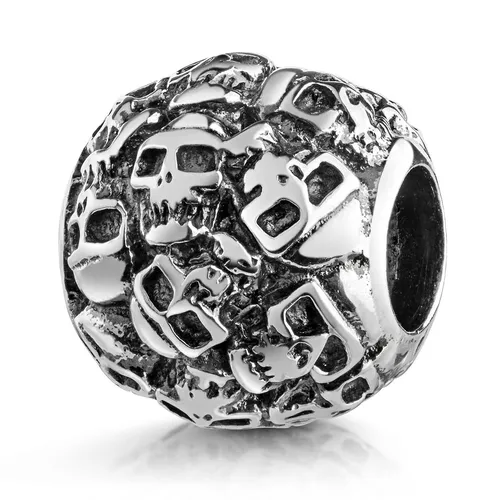 MATERIA Totenköpfe Silber Bead aus massivem 925 Sterling Silber - Charm-Anhänger aus antik oxidiertem Sterlingsilber, ideal für individuelle Armbänder. Mit einem Durchmesser von 10mm und stilvollem Totenkopf-Design.