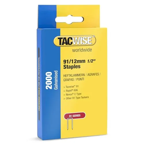 Tacwise 1782 Typ 91/12 mm Verzinkte Schmalrückenklammern für Z4-140 Handtacker, 2000 Stück