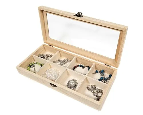 Yudu Aufbewahrungsbox Sortierkasten 8 Fächern Schaukasten Deckel Holz