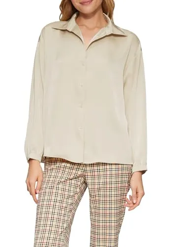 s.Oliver Langarmbluse mit Hemdkragen in Beige XXXL - Stilvolle Bluse für Damen, aus 100% Polyester, mit klassischem Hemdkragen und regular fit. Perfekt für einen lässigen Look im Alltag oder Büro.
