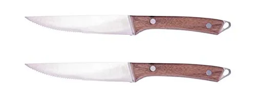 Steuber 2er Set BBQ Steak Messer, Besteckset mit scharfen Edelstahlklingen, Gesamtlänge 23 cm, Breite 8,5 cm, edle Holzmaserung, braun