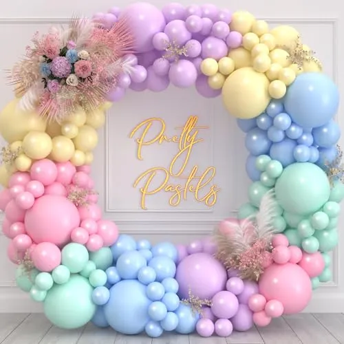 Pastell Luftballon Girlande, 141 Ballon Girlande Pastellfarben mit Luftballons Rosa Luftballons Grün Ballons Blau Luftballon Gelb Lila, Bunt Luftballon Bogen für Deko Geburtstag, Hochzeit, Baby Shower