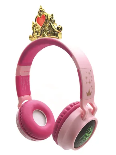 Disney Bluetooth Kopfhörer mit Lichtern - Disney Princess Kopfhörer mit Lichtern und Tiara, faltbar und kabellos, ideal für kleine Prinzessinnen ab 4 Jahren. Kompatibel mit Bluetooth und 3,5 mm Audio Jack.