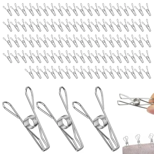 Rseuphiee 100 Stück Wascheklammern, Wäscheklammern Edelstahl, Wäscheleine Klammern aus Edelstahl, Multifunktions Metallklammern, für Handtuch, Kleidung, Socken, Clothesline, Camping, Papierdateien