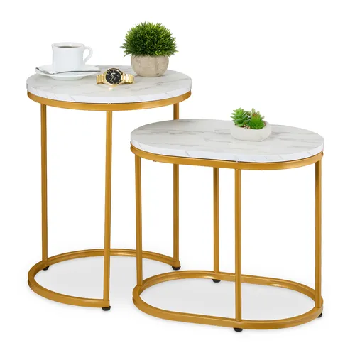 Stylisches 2er Set Satztisch Kaffeetisch in gold von Relaxdays