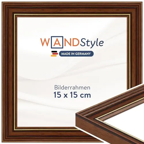WANDStyle Bilderrahmen 15x15 Vintage, Bilderrahmen Braun Holz, hochwertiger Holzbilderrahmen Antik, Posterrahmen zum Aufhängen und Aufstellen, Rahmen 15x15 cm, Fotorahmen H182 - Made in Germany