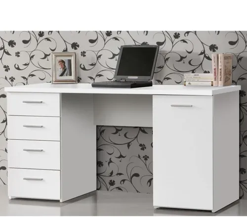 Schreibtisch MT926 - Moderner Computertisch für Jugendliche - Kinderschreibtische mit 2 Regalfächern, 4 Schubladen und einem Schrank, ideal für Ordnung und Stauraum im Jugendzimmer. Stilvolles Design in mattem Weiß.