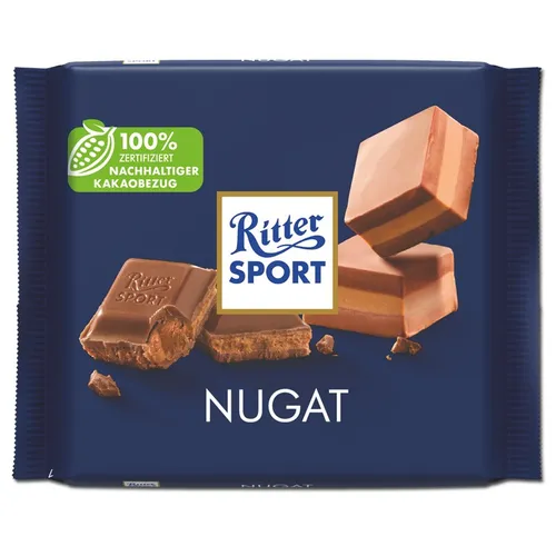 Ritter Sport Nugat Schokolade, 100g Tafel - Tafelschokolade mit köstlichem Nugatgeschmack, ideal für Schokoladenliebhaber und perfekt zum Teilen oder Genießen.