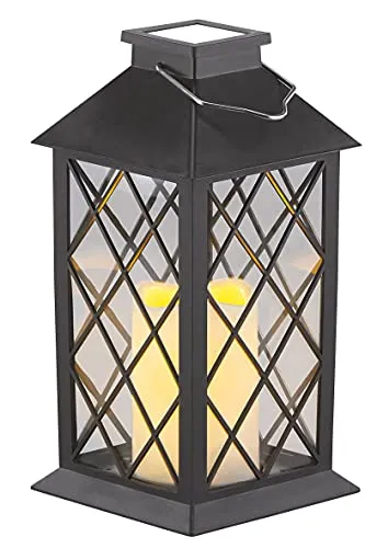 Lunartec Laterne Solar-Lampe: Solar-Laterne mit Deko-Kerze und Flammen-Effekt-LED, 2er-Set (Flammeneffekt-Licht, Hängelaternen, Gartenleuchte Standleuchte)