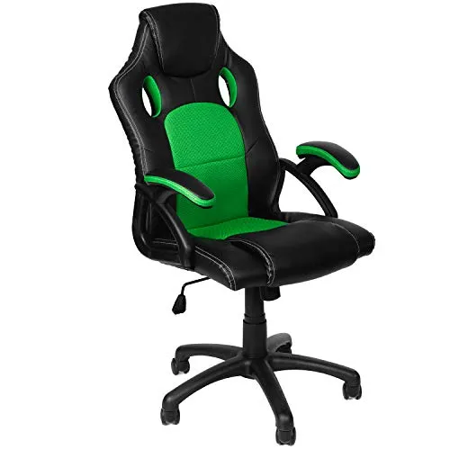 Panorama24 Gamer Stuhl Gaming Schreibtischstuhl Chefsessel Bürostuhl Ergonomisch, Grün, 9 Farbvarianten, gepolsterte Armlehnen, Wippmechanik, belastbar bis 150 kg, Lift TÜV geprüft