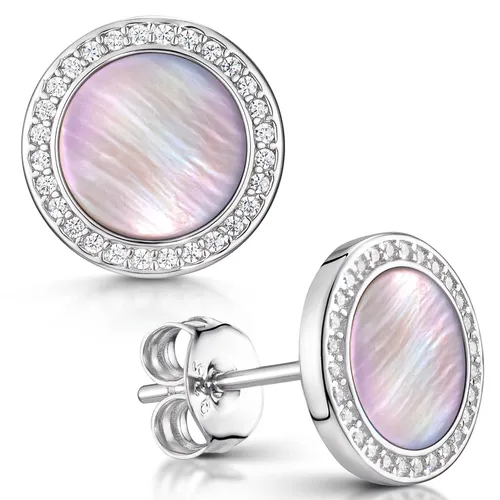 Damen Ohrstecker Perlmutt rosa - Elegante 925 Silber Ohrringe mit Zirkonia - Ohrschmuck aus rosa Perlmutt und 925 Sterling Silber, ideal für besondere Anlässe. Mit Anlaufschutz durch hochwertige Rhodinierung und in edlem Schmuck-Etui geliefert.