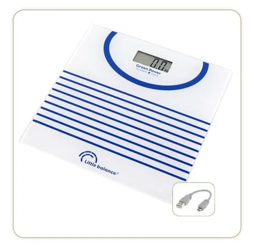 LITTLE BALANCE 8655 Matrosenwaage USB-R, Personenwaage ohne Batterie, wiederaufladbar, USB, reparierbar, 180 kg, Marine-Design