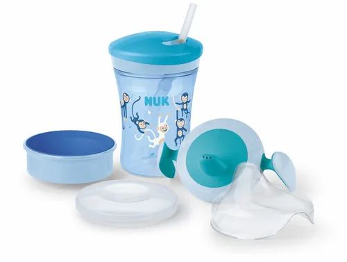NUK 3-in-1 Trinklernset Trainer Cup, Magic Cup, Action Cup blau - Vielseitiges 3-in-1 Trinklernset für Kinder, ideal zum Lernen, mit ergonomischem Design und sicherem Griff für ein einfaches Trinken.