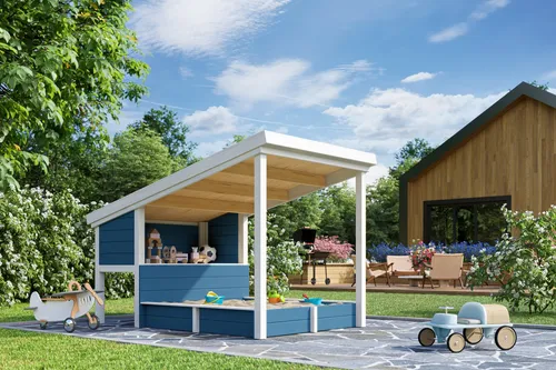 Kinderspielhaus Pultdach Pippi 19 mm lichtblau