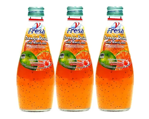 V-Fresh Softgetränk, V Fresh Orange Basilikum Getränk mit Basilikumsamen 290ml 3er Pack