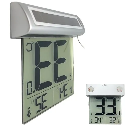 infactory Digital Thermometer: Solar-Fensterthermometer, großes Display, Außentemperatur-Anzeige (Außenthermometer Digitale große, Thermometer Außentemperatur)