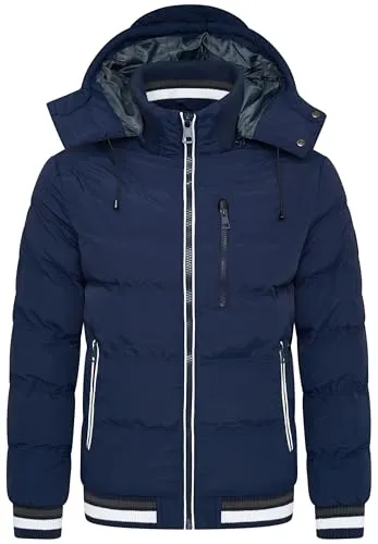 behype. Herren warme Winterjacke mit abnehmbarer Kapuze Kurze Steppjacke Outdoorjacke Jacket Puffer-Jacke OR_1214-Navy-Grey-XXL