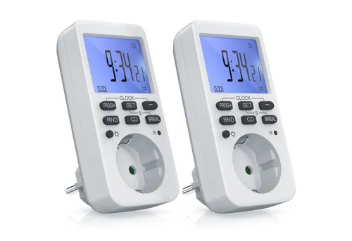 BEARWARE digitale Zeitschaltuhr, 2er Set - Zeitschaltuhren für effizientes Energiesparen mit 10 programmierbaren Zeitprogrammen und LCD-Display. Ideal für Haushalt und Sicherheit, schützt gegen Stromfresser und hat eine Kindersicherung.