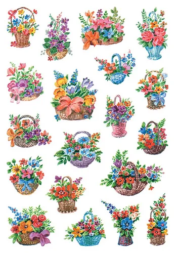 HERMA 3584 Aufkleber Blumen klein - 57 Stück Pflanzen Sticker mit Vintage Blumenkorb Motiv, ideal für kreative Projekte und Geschenke