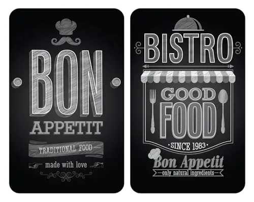 WENKO Herdabdeckplatte Universal Mod. Bon Appetit, höhenverstellbar für alle Herdarten, Schneidebrett und Spritzschutz, Glas, 30 x 52 cm, 2-teilig