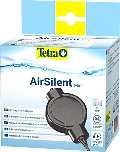 Tetra AirSilent Mini - Leise Aquarium Luftpumpe für 10-40 L - Luftpumpen für Aquarien: Sehr leise mit nur 34 dB, ideal für Schlaf- und Wohnräume. Komplettset mit Ausströmerstein und minimalem Energieverbrauch.