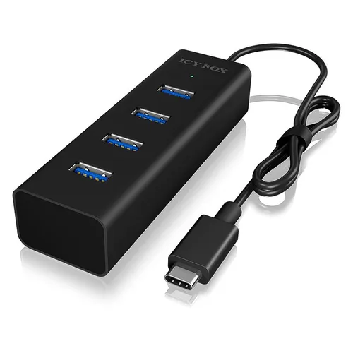 ICY BOX IB-HUB1409-C3 - 4-fach USB 3 Hub mit USB-C Verbindung, Aluminium-Gehäuse, hohe Übertragungsgeschwindigkeit von bis zu 5 Gbit/s für PC und Notebook